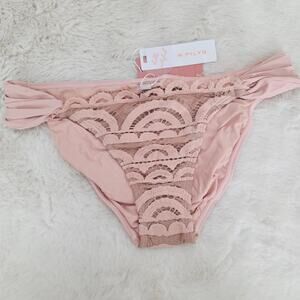 PilyQ Pink Sands Tulip Lace Ruched Full Bikini Bottom NWT Recycled - Large